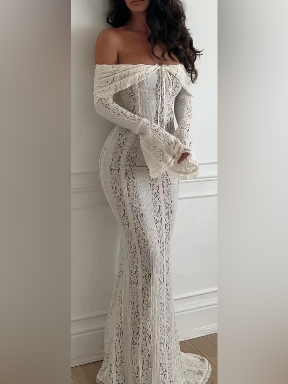 White Lace‎ Boho Wedding Strapless Maxi Dress Cottagecore Sleeve Fairy Gown Sexy